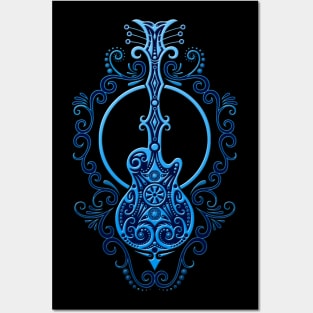 Intricate Blue Electric Guitar Design Posters and Art